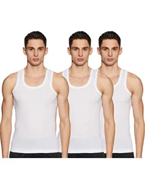 Dixcy Scott Men's Innerwear Regulart Fit Solid (Pack of 3) (Comfort Vest RN_White_L)