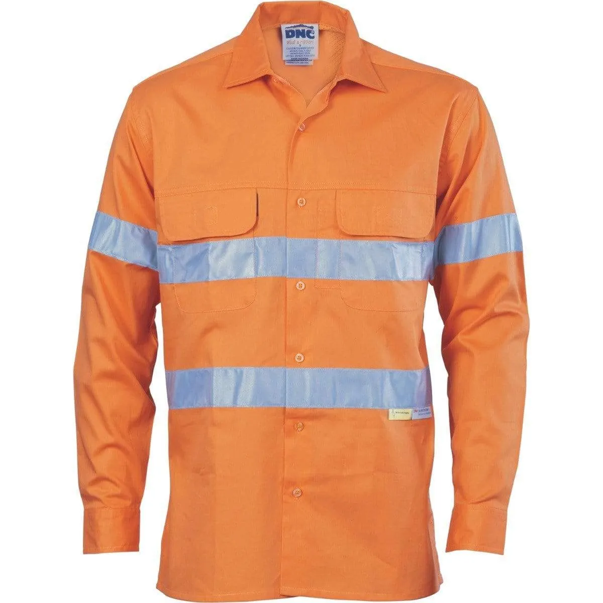 Dnc Workwear Hi-vis 3 Way Cool-breeze Long Sleeve Cotton Shirt With 3m Reflective Tape - 3947