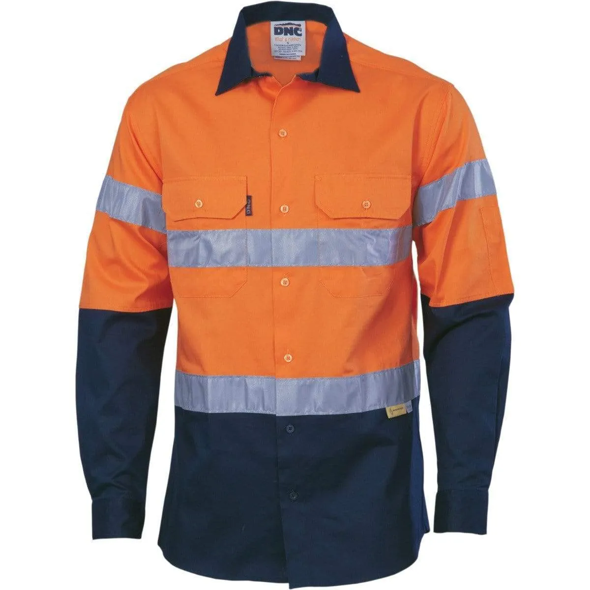 Dnc Workwear Hi-vis Cool-breeze Long Sleeve Cotton Shirt With 3m 8910 R/tape - 3886