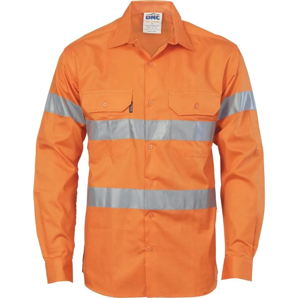 Dnc Workwear Hi-vis Cool-breeze Long Sleeve Cotton Shirt With Generic Reflective Tape - 3967