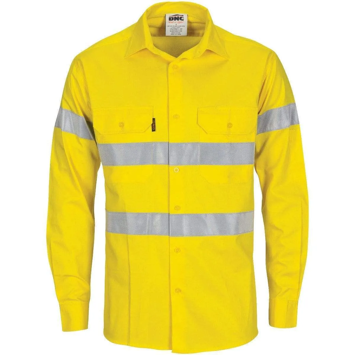 Dnc Workwear Hi-vis Cool-breeze Long Sleeve Cotton Shirt With Generic Reflective Tape - 3967