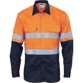 Dnc Workwear Hi-vis Cool-breeze Vertical Vented Long Sleeve Cotton Shirt With Generic Reflective Tape - 3984