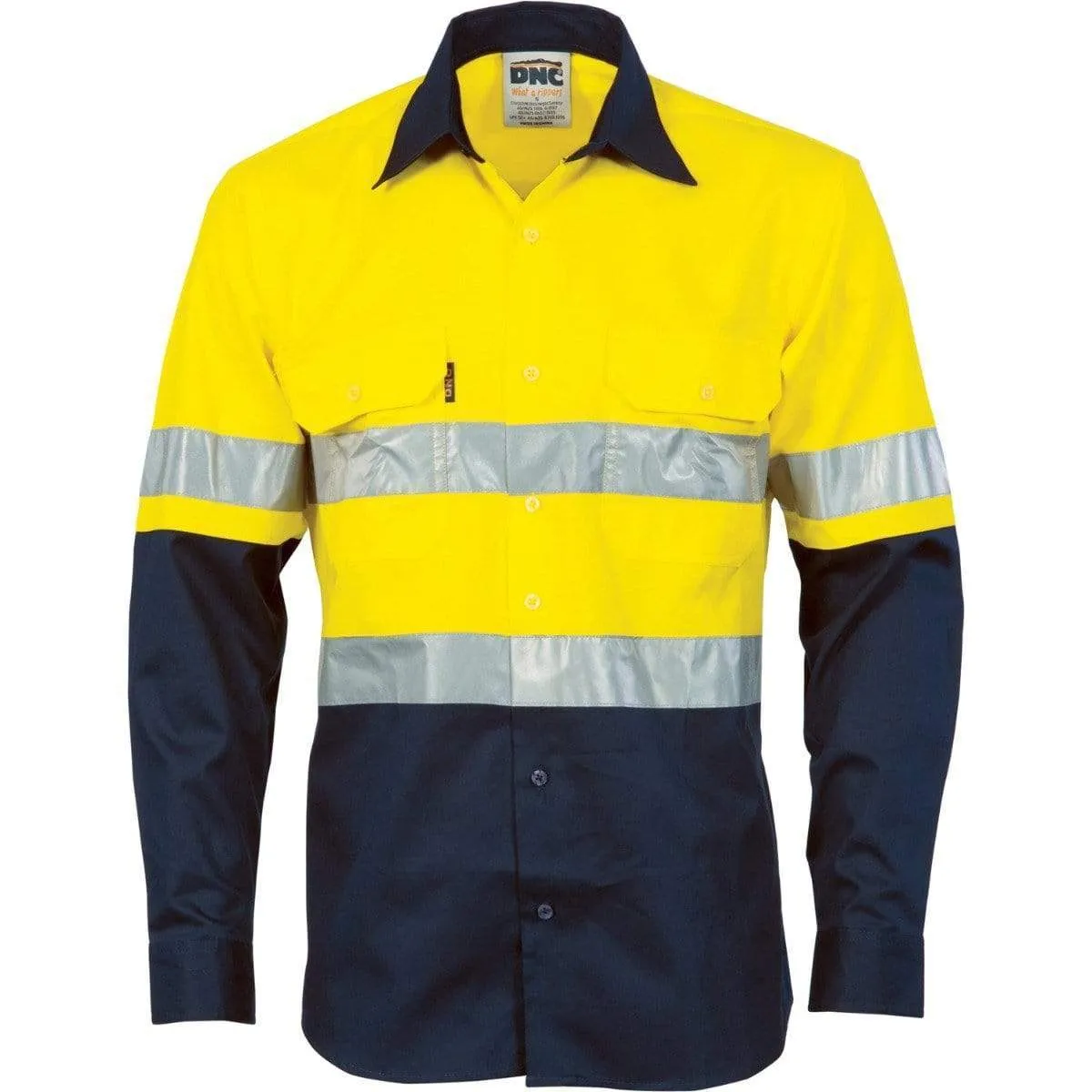 Dnc Workwear Hi-vis Cool-breeze Vertical Vented Long Sleeve Cotton Shirt With Generic Reflective Tape - 3984