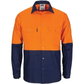 Dnc Workwear Hi-vis R/w Cool-breeze T2 Vertical Vented Long Sleeve Cotton Shirt With Gusset Sleeves - 3781