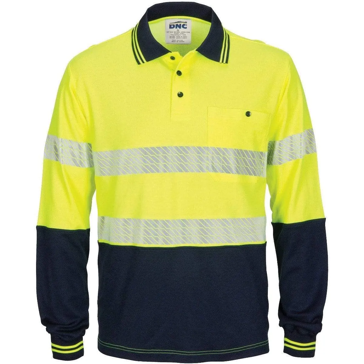 Dnc Workwear Hi-vis Segment Taped Cotton Backed Long Sleeve Polo - 3518