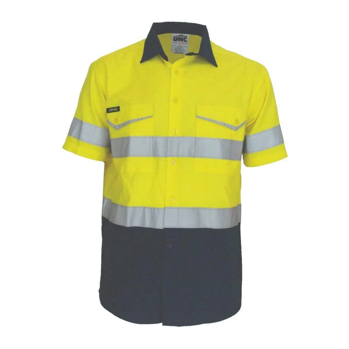 Dnc Workwear Two-tone Ripstop Cotton Short Sleeve Shirt With Csr Reflective Tape - 3587