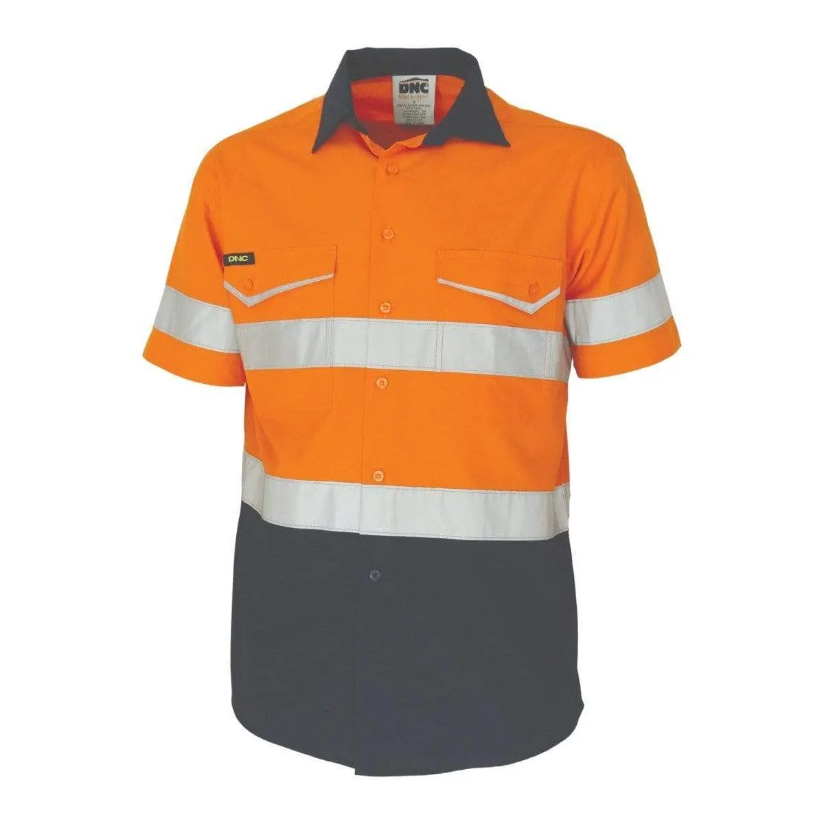 Dnc Workwear Two-tone Ripstop Cotton Short Sleeve Shirt With Csr Reflective Tape - 3587