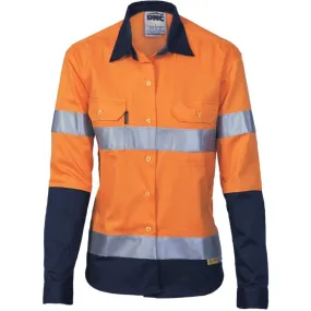 Dnc Workwear Women’s Hi-vis Two-tone Drill Long Sleeve Shirt With 3m Reflective Tape - 3936