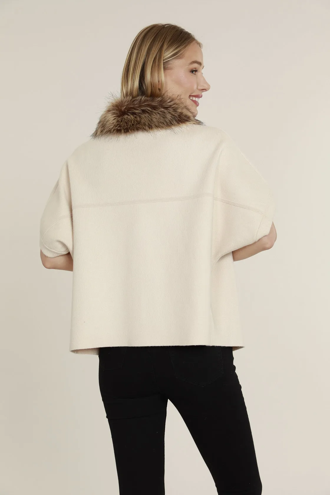 Dolce Cabo Faux Fur Cardigan - Creme/Chestnut