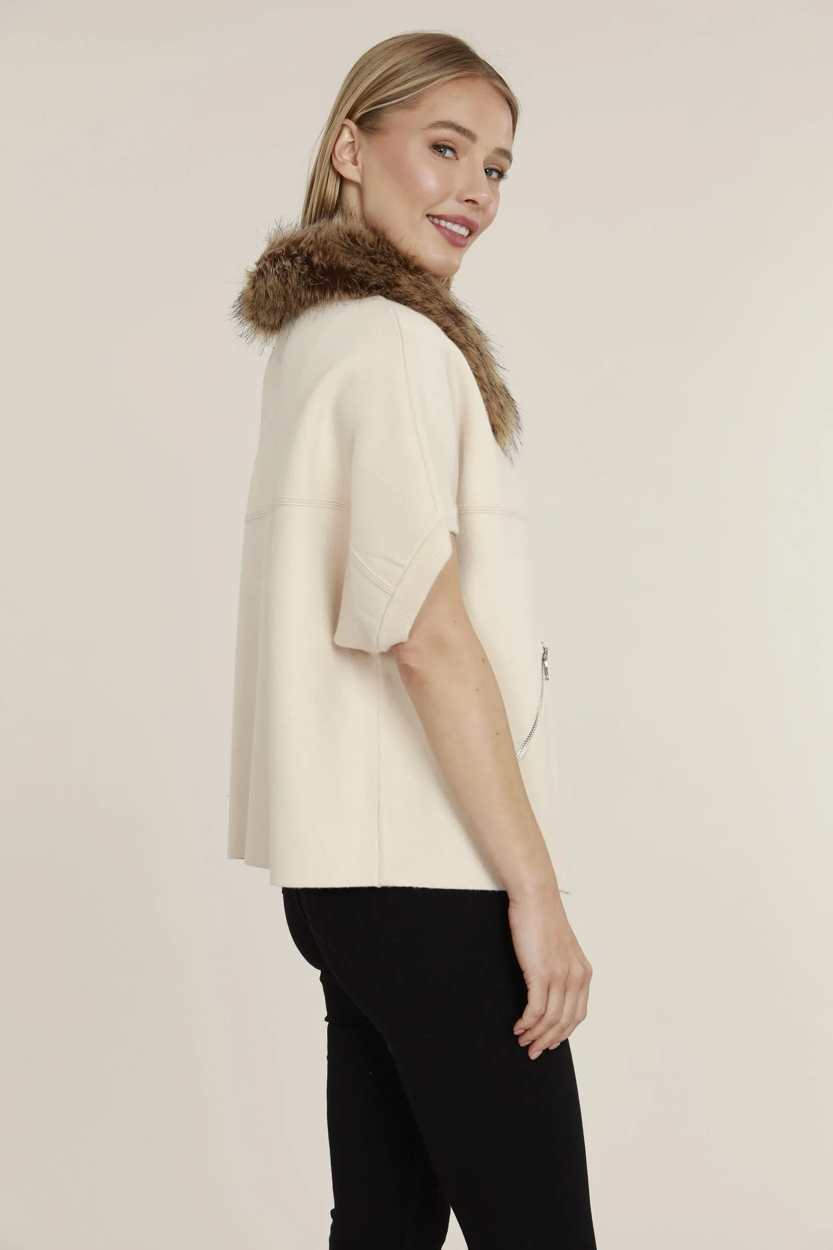 Dolce Cabo Faux Fur Cardigan - Creme/Chestnut