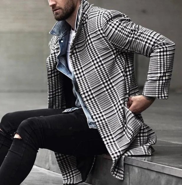 Elegant Plaid Winter Men Checkered Overcoats