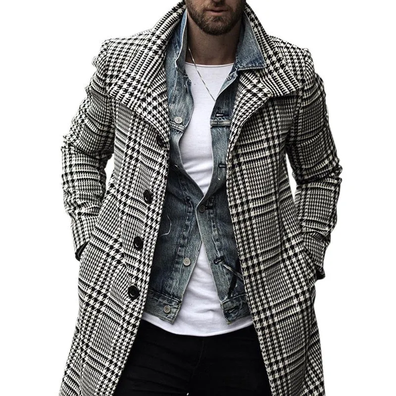 Elegant Plaid Winter Men Checkered Overcoats