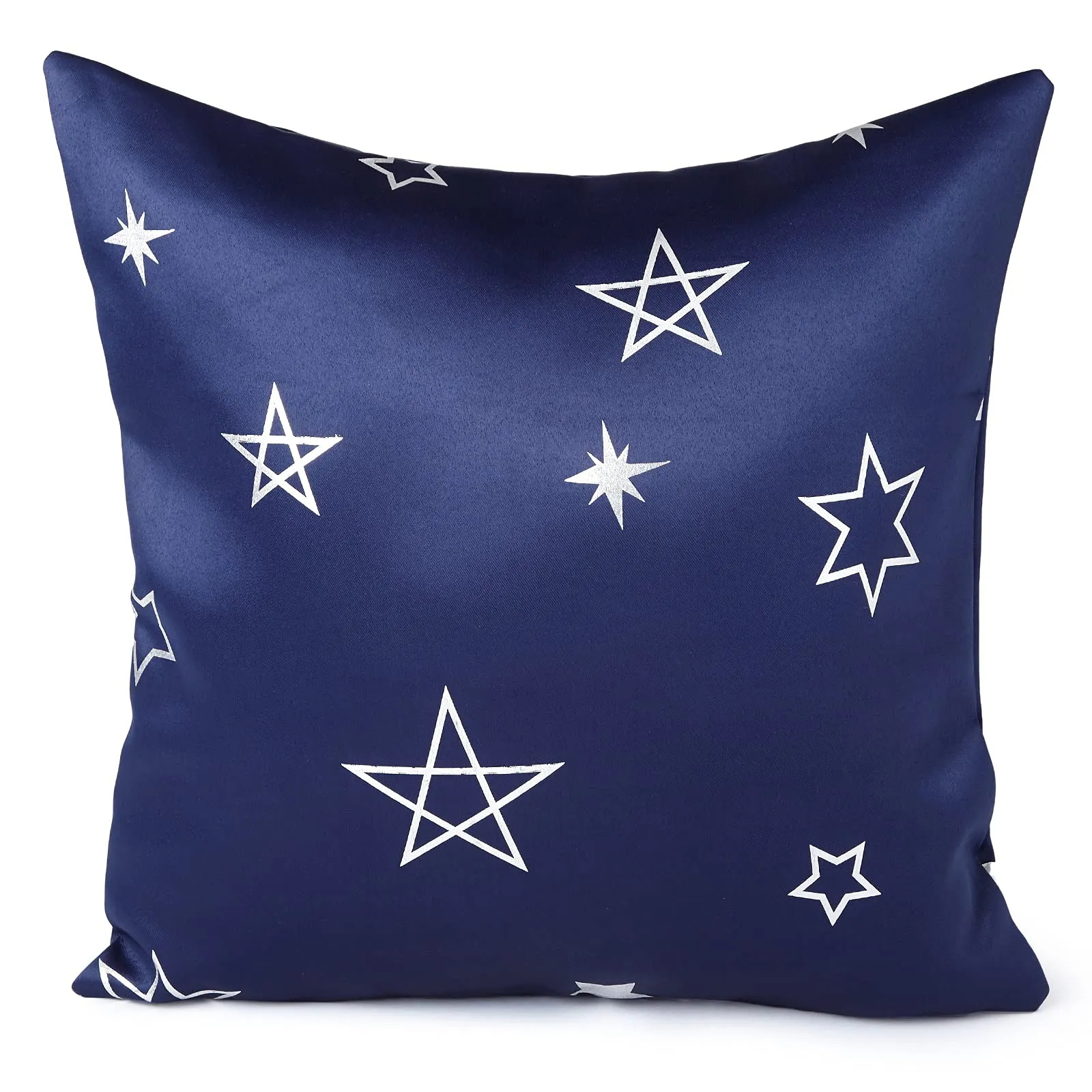 Encasa Homes Cushion Covers (50x50 cm, 2pc set) I Star Navy I Silver Foil Print on Heavy Soft Satin I Machine Washable I Many sizes & colors