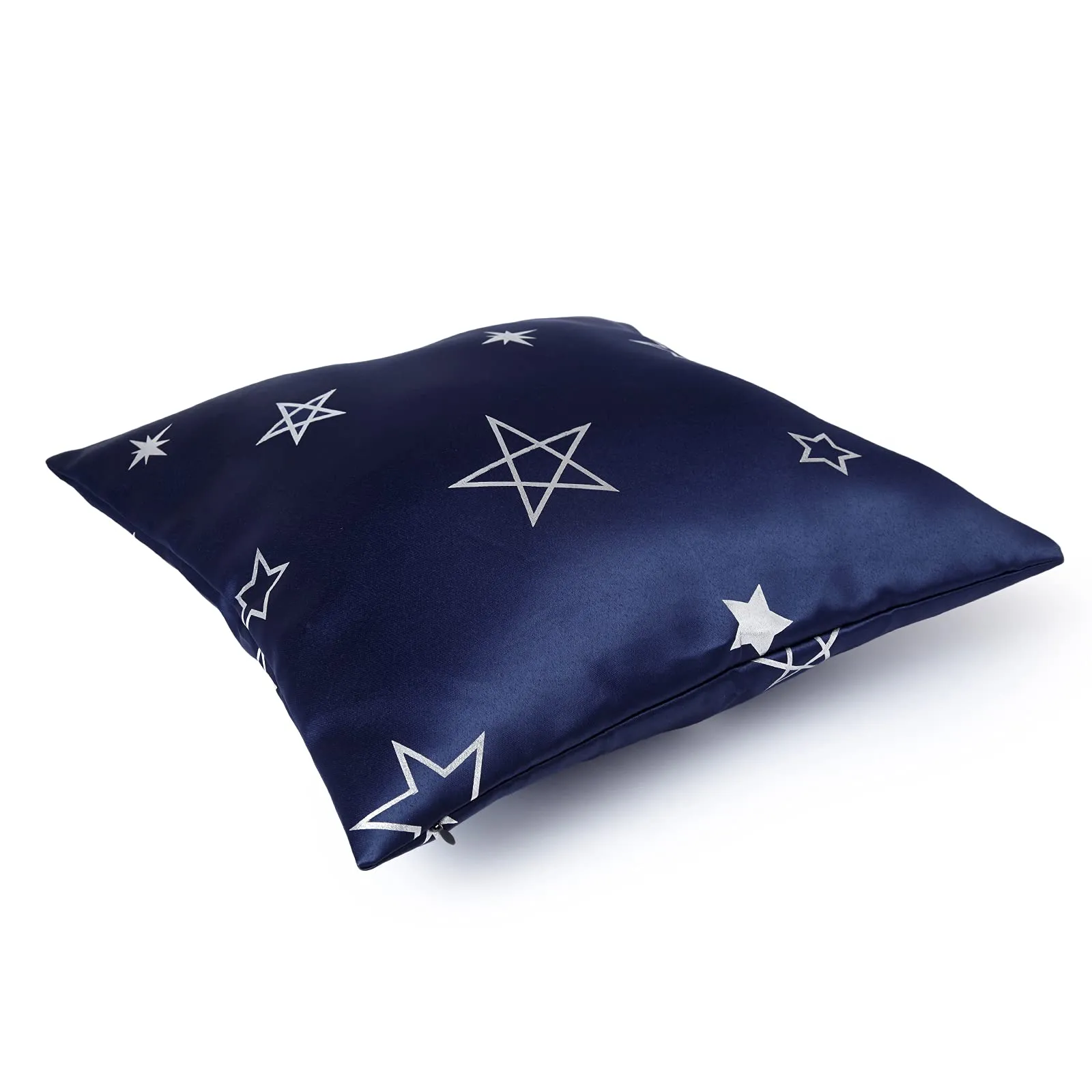 Encasa Homes Cushion Covers (50x50 cm, 2pc set) I Star Navy I Silver Foil Print on Heavy Soft Satin I Machine Washable I Many sizes & colors