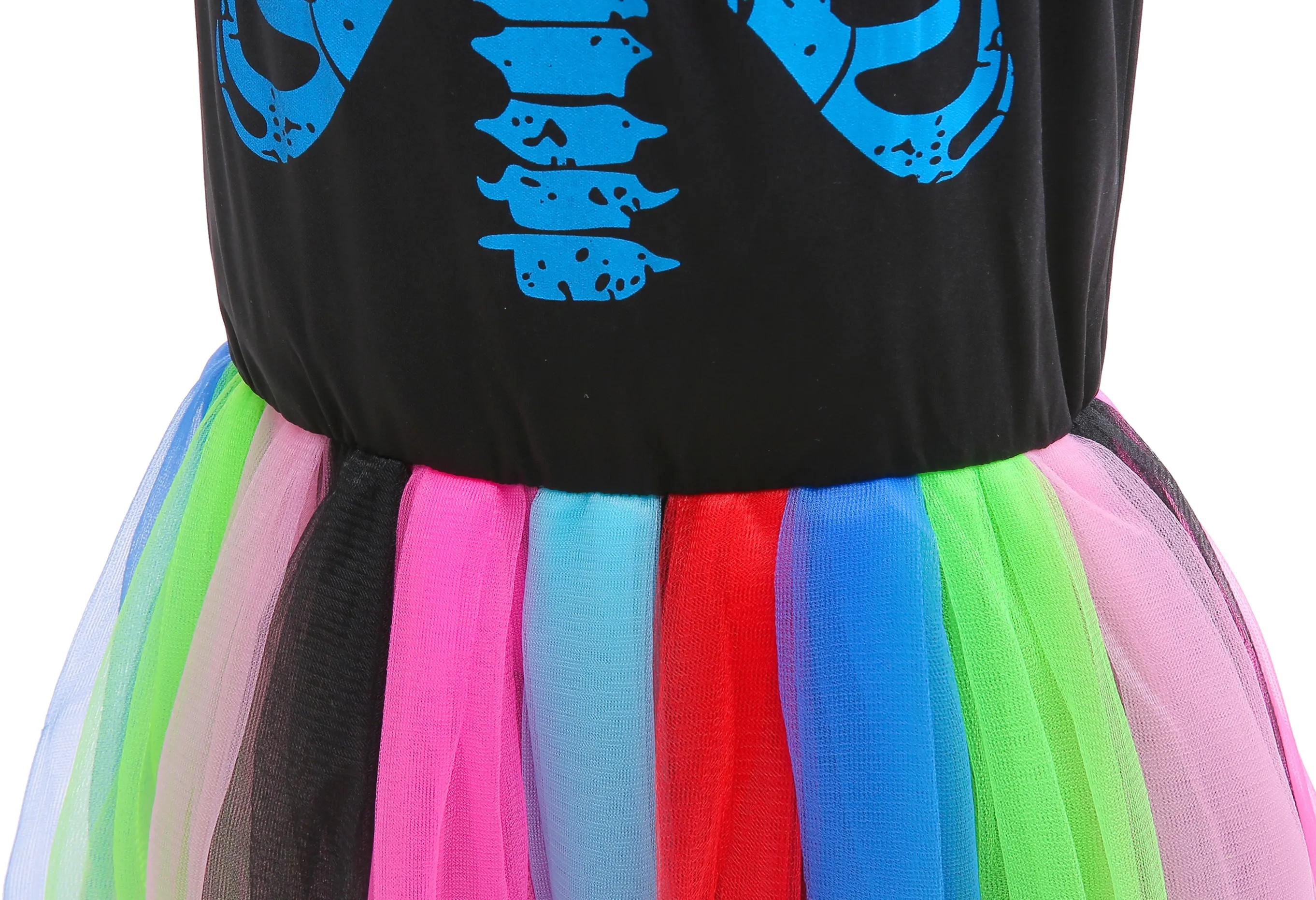 FC356 - Funky Punky Skeleton Bones Halloween Costume with Leggings, Arm mitts and Hair for Girls