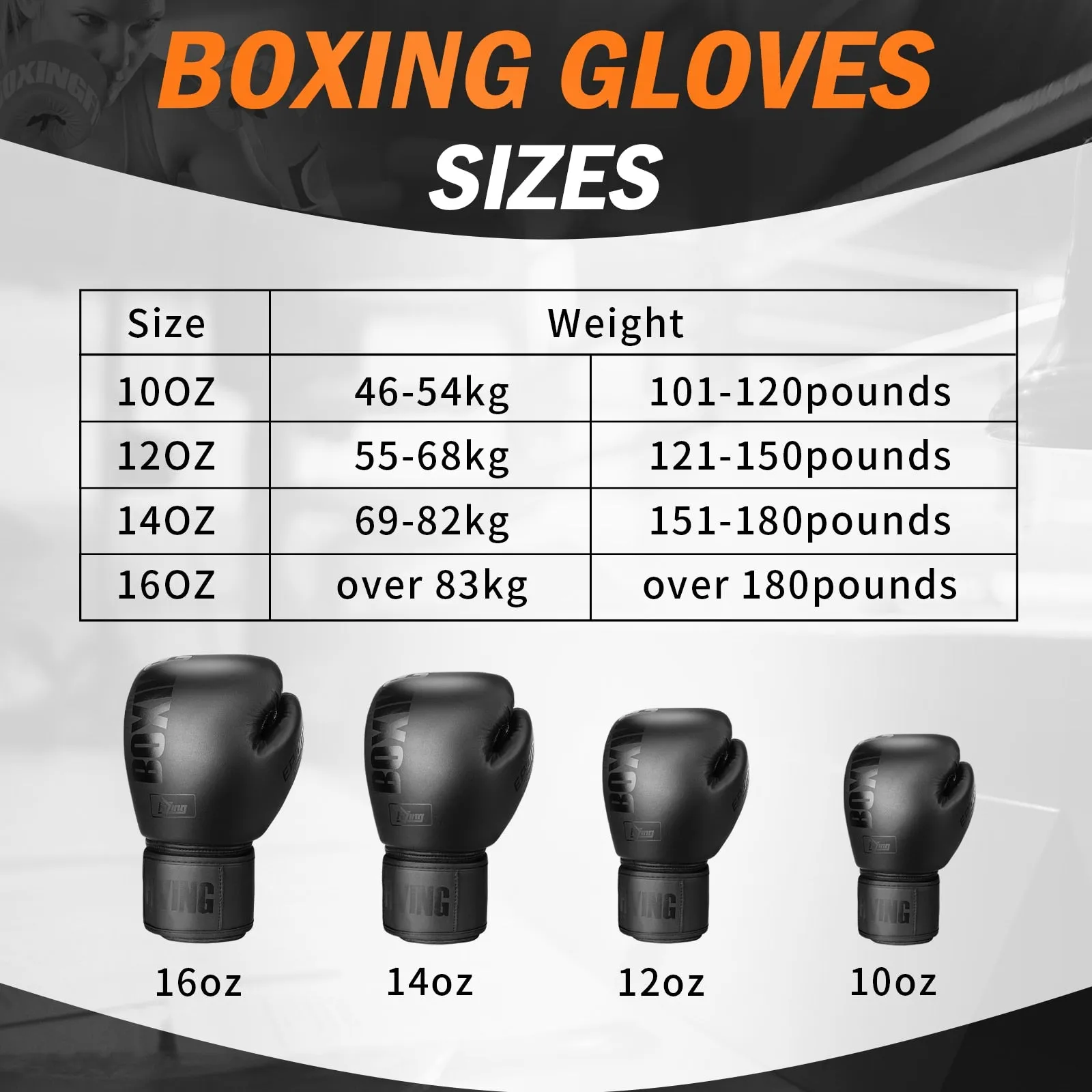 FIVING 6 -16oz  PU Leather Boxing Gloves Muay Thai Sandbag Training Gloves