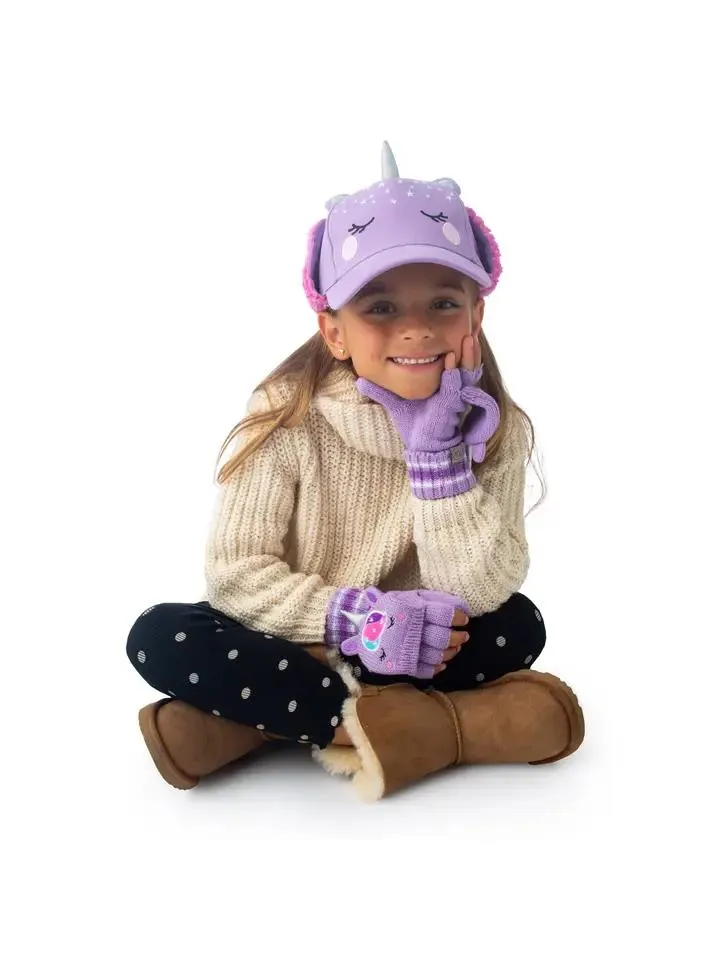 Flap Jack Kids Knit Fingerless Gloves w/ Flap - Unicorn