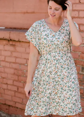 Floral Vines Flutter Sleeve Midi Dress