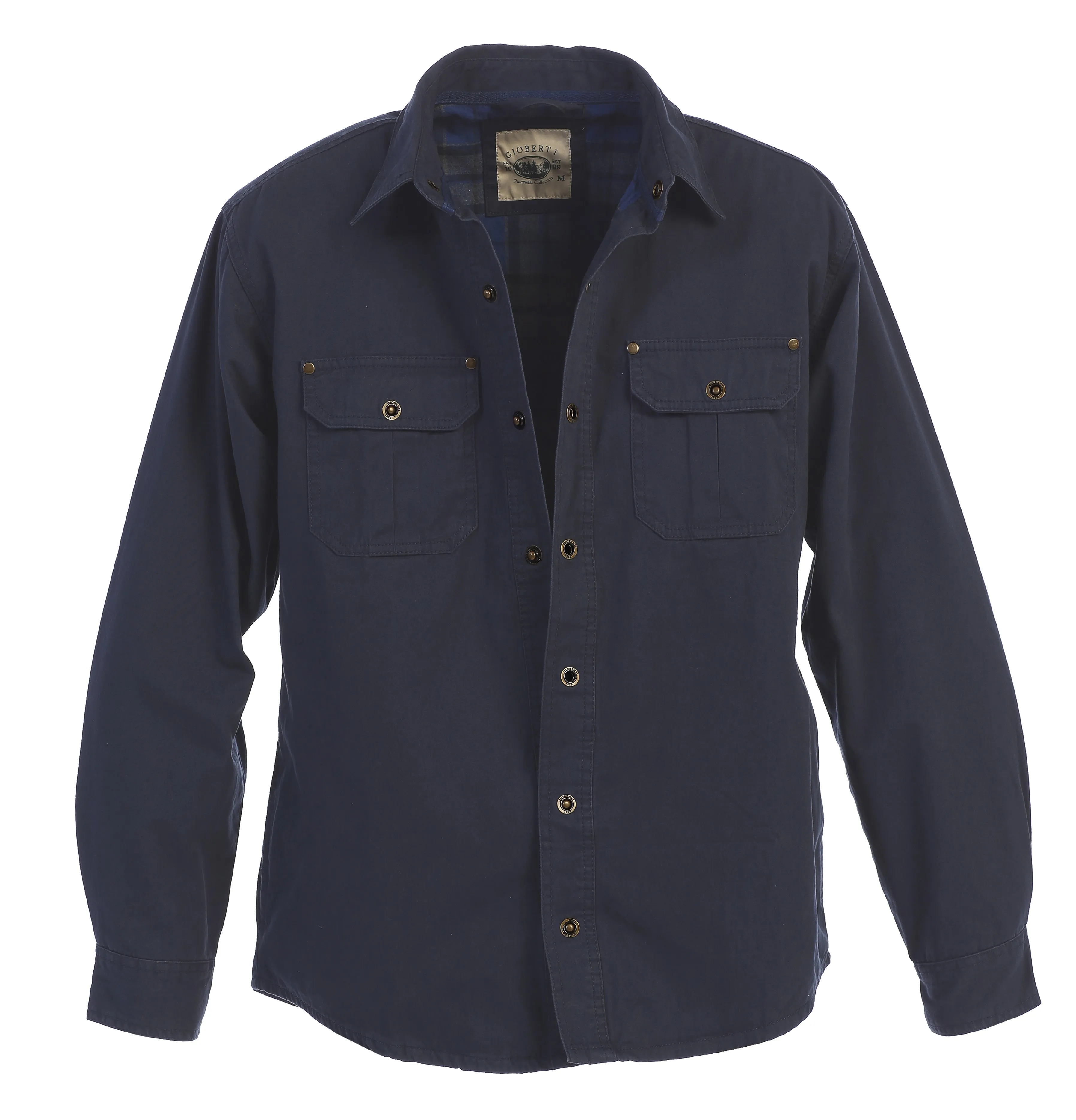 Gioberti Men's Navy Cotton Brushed and Soft Twill Shirt Jacket with Flannel Lining