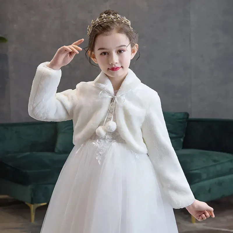 Girls Faux Fur Winter Wedding Party Shrug Bolero Coat