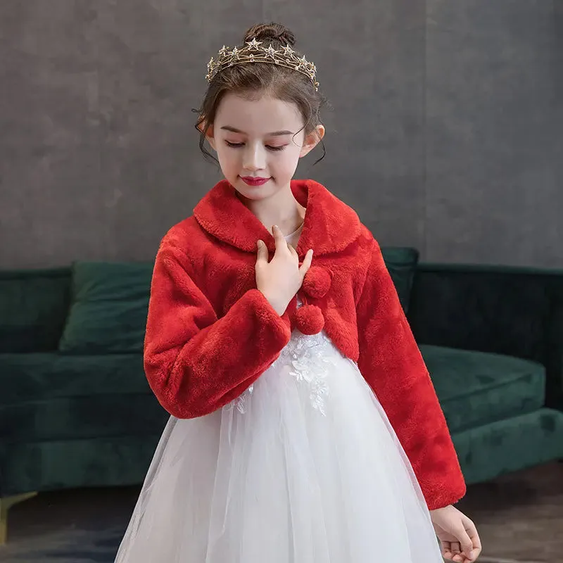 Girls Faux Fur Winter Wedding Party Shrug Bolero Coat