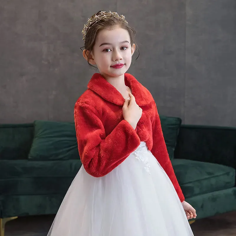 Girls Faux Fur Winter Wedding Party Shrug Bolero Coat