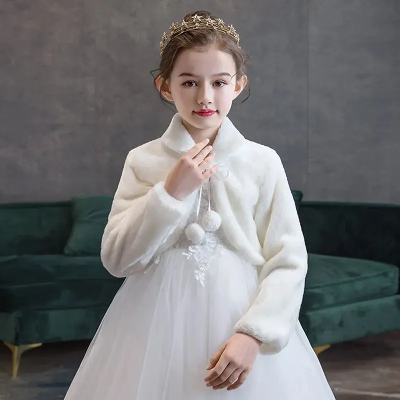 Girls Faux Fur Winter Wedding Party Shrug Bolero Coat