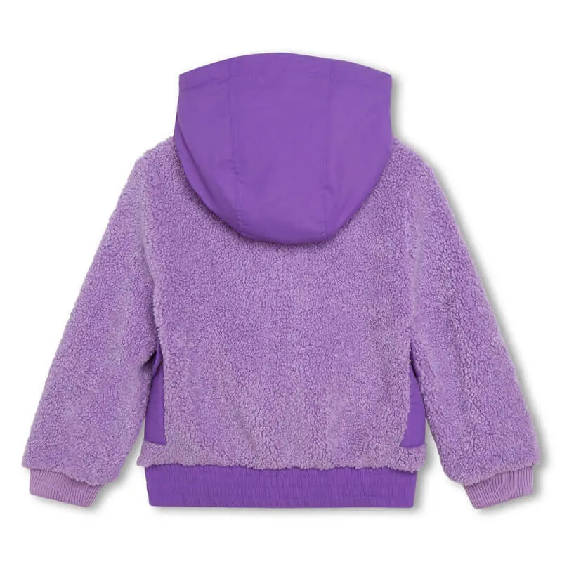 Girls Purple Faux Shearling Hooded Jacket