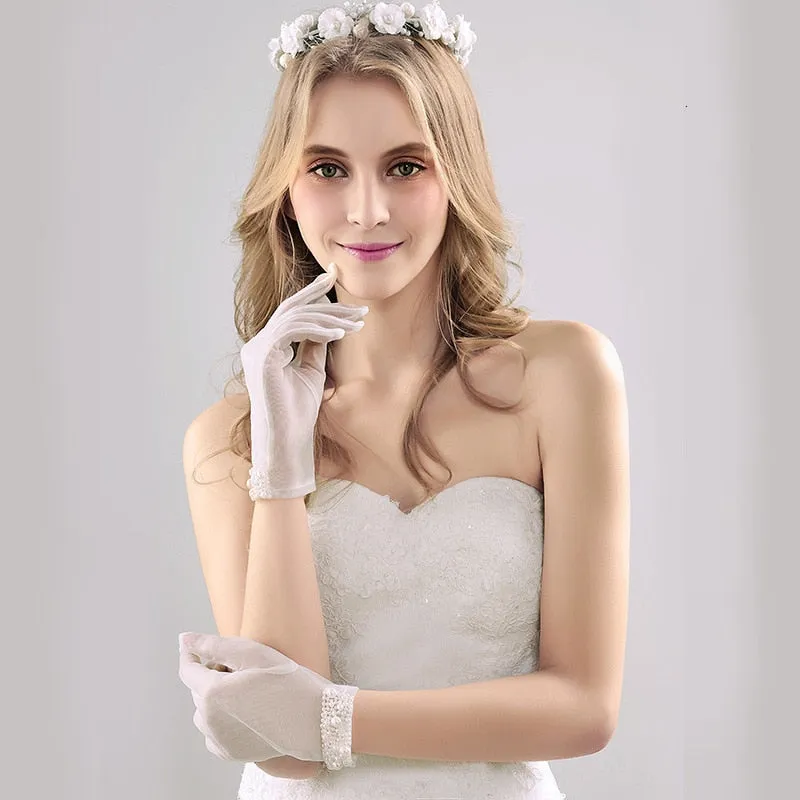 Glamour Pearl Bridal Wedding Gloves