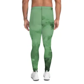 Green Abstract Print Men's Leggings, Abstract Clouds Designer Meggings Compression Tights-Made in USA/EU