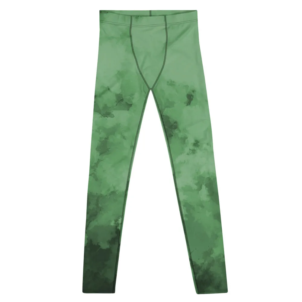 Green Abstract Print Men's Leggings, Abstract Clouds Designer Meggings Compression Tights-Made in USA/EU