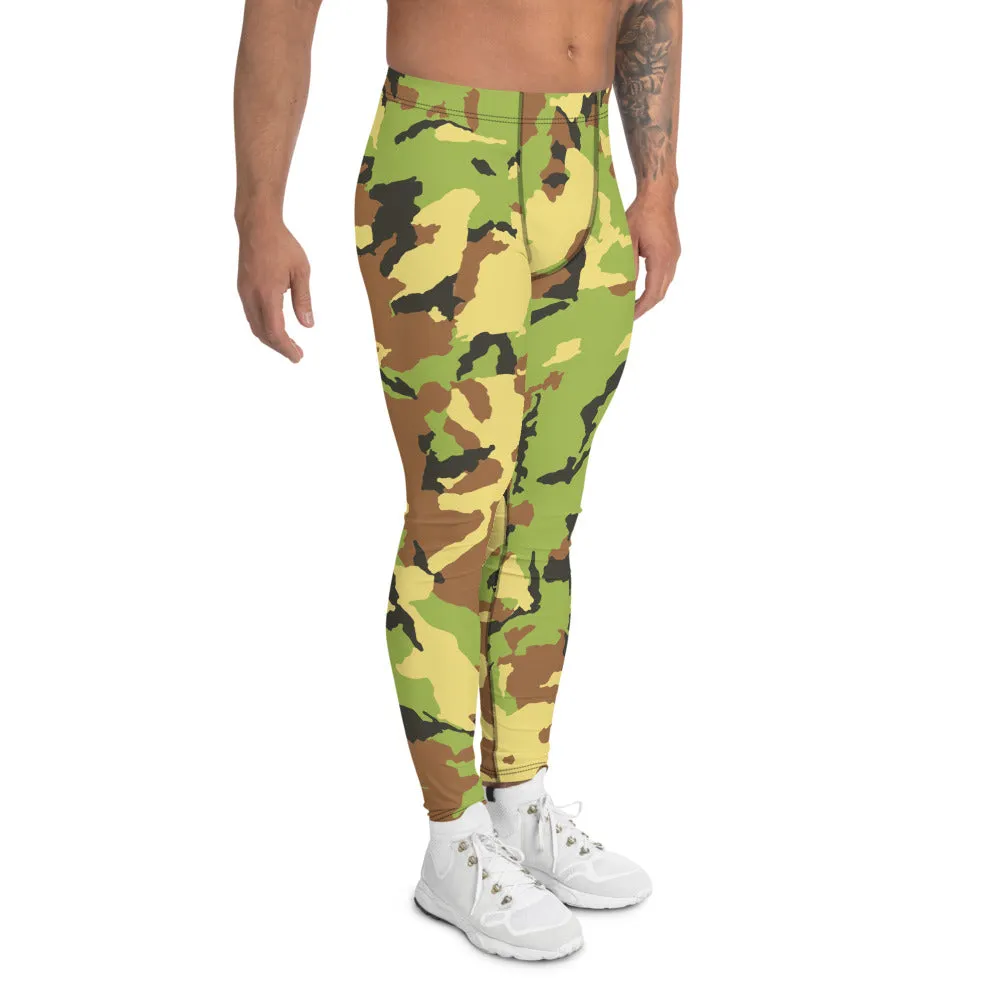 Green Camo Men's Leggings, Camouflage Military Army Print Meggings-Made in USA/EU