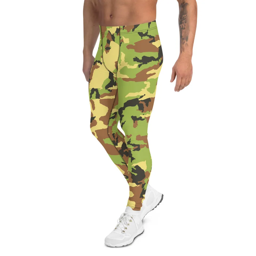 Green Camo Men's Leggings, Camouflage Military Army Print Meggings-Made in USA/EU