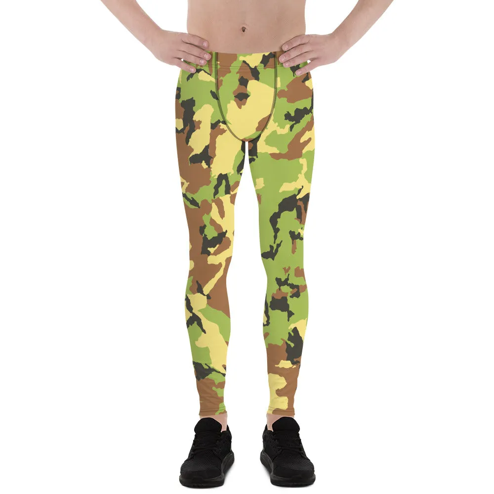 Green Camo Men's Leggings, Camouflage Military Army Print Meggings-Made in USA/EU