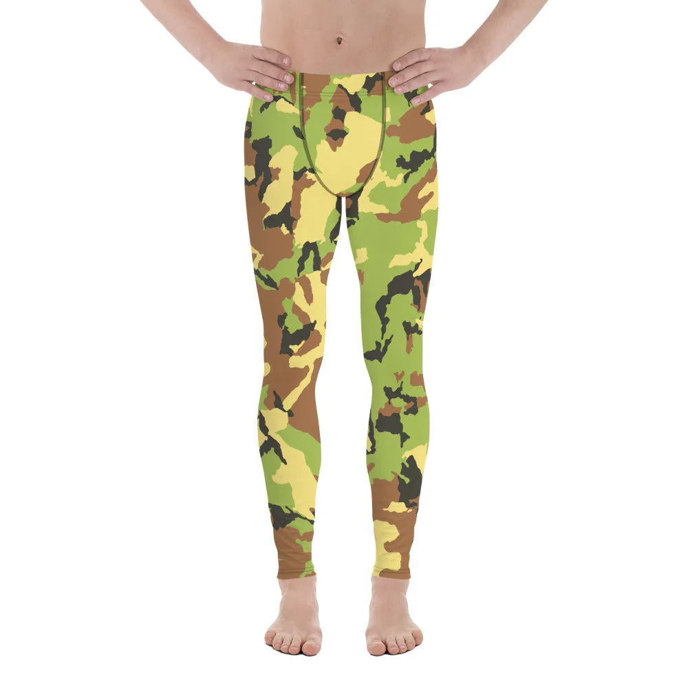 Green Camo Men's Leggings, Camouflage Military Army Print Meggings-Made in USA/EU