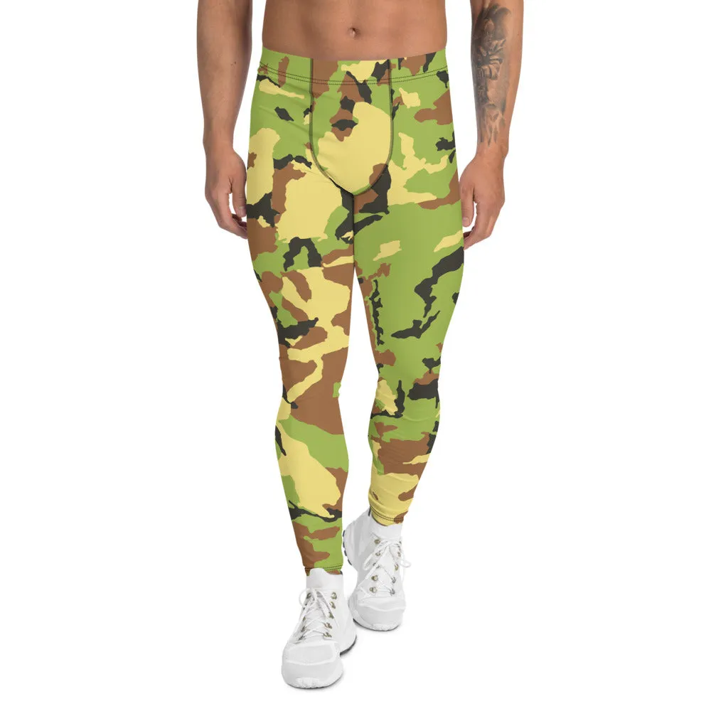 Green Camo Men's Leggings, Camouflage Military Army Print Meggings-Made in USA/EU