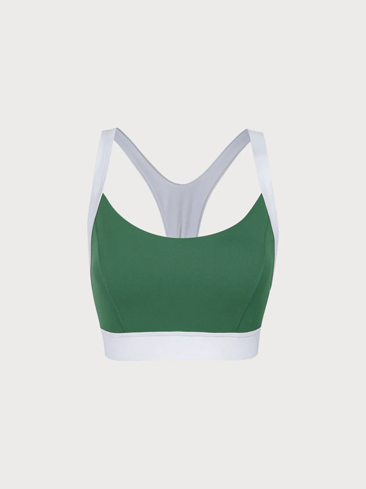 Green Contrast U Neck Sports Bra - High Support