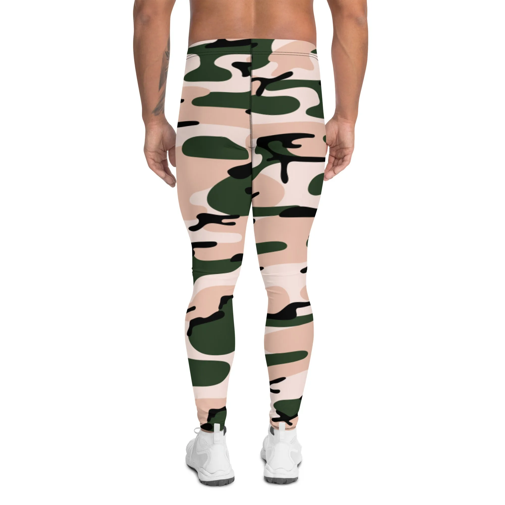 Green Pink Camo Men's Leggings, Army Camouflage Premium Quality Meggings Running Tights-Made in USA/EU/MX