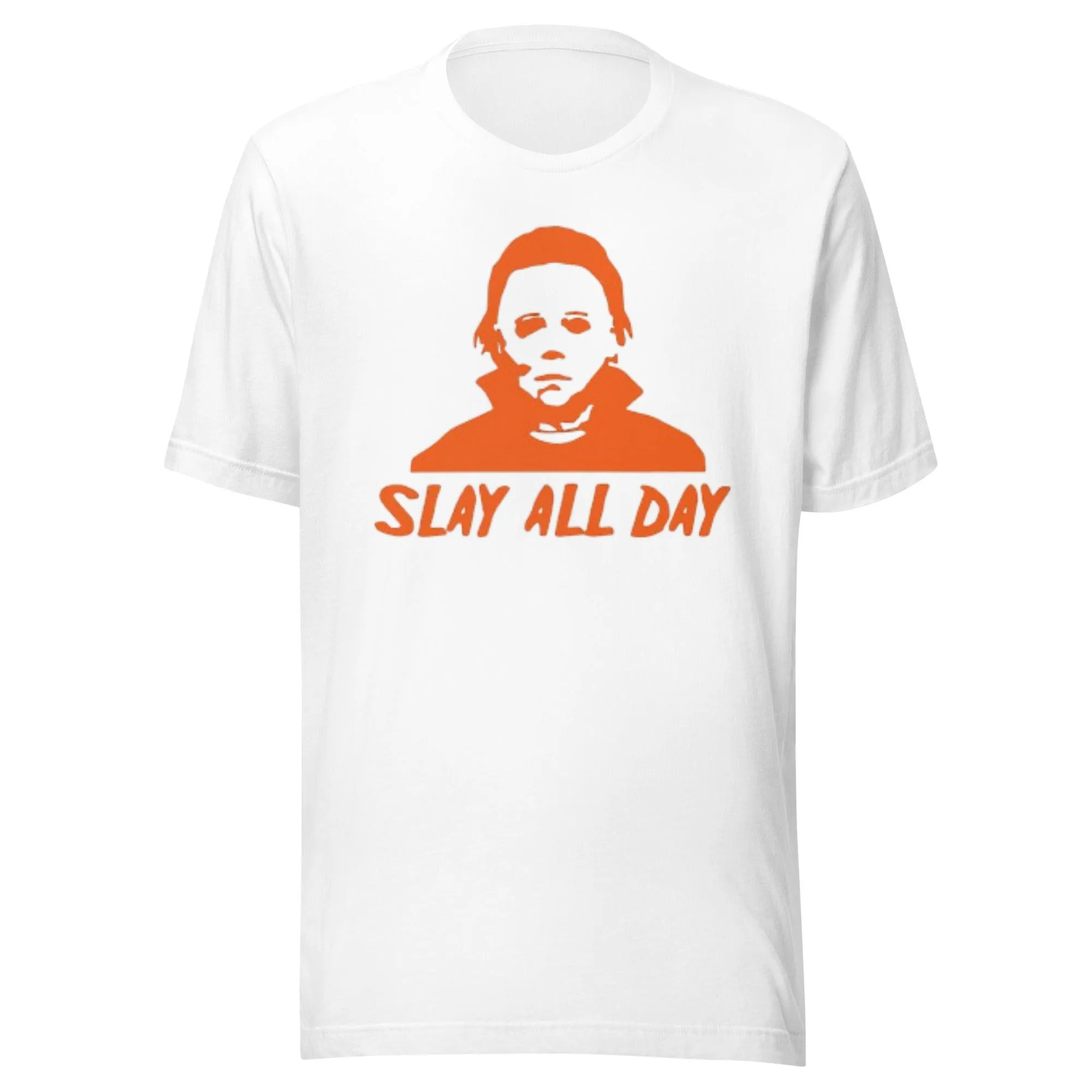 Halloween Tshirt Mike Myers Slay All Day Short Sleeve 100% Cotton Crew Neck Top