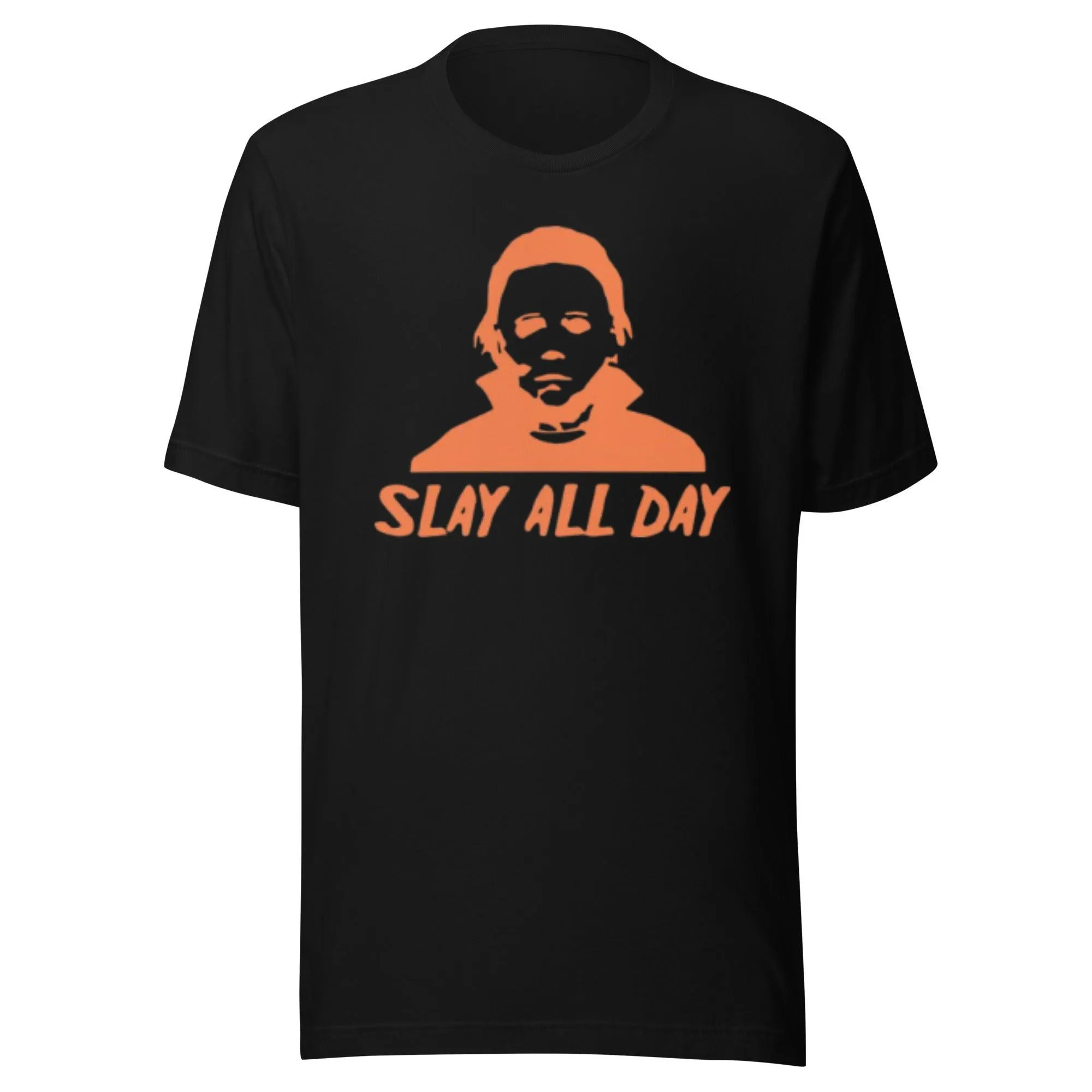 Halloween Tshirt Mike Myers Slay All Day Short Sleeve 100% Cotton Crew Neck Top