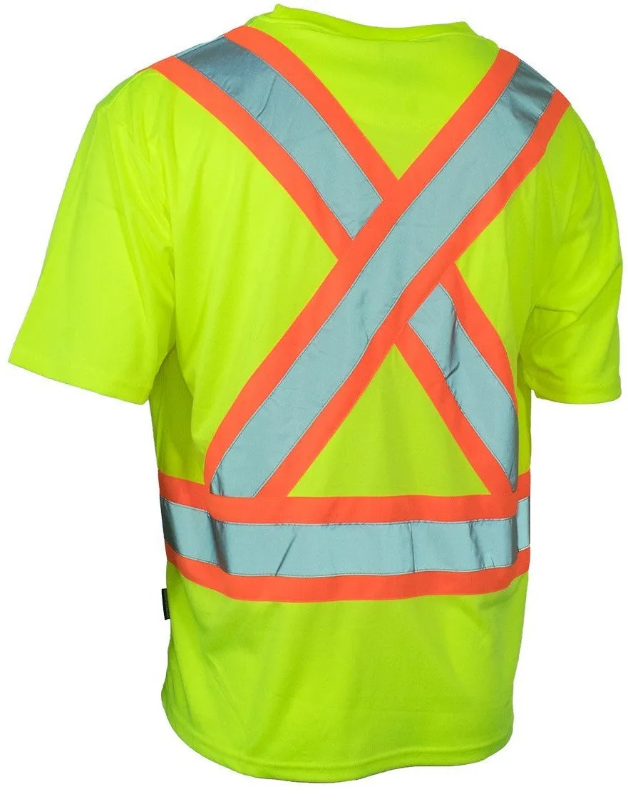 Hi Vis Short Sleeve Safety T-Shirt with Chest Pocket in Lime