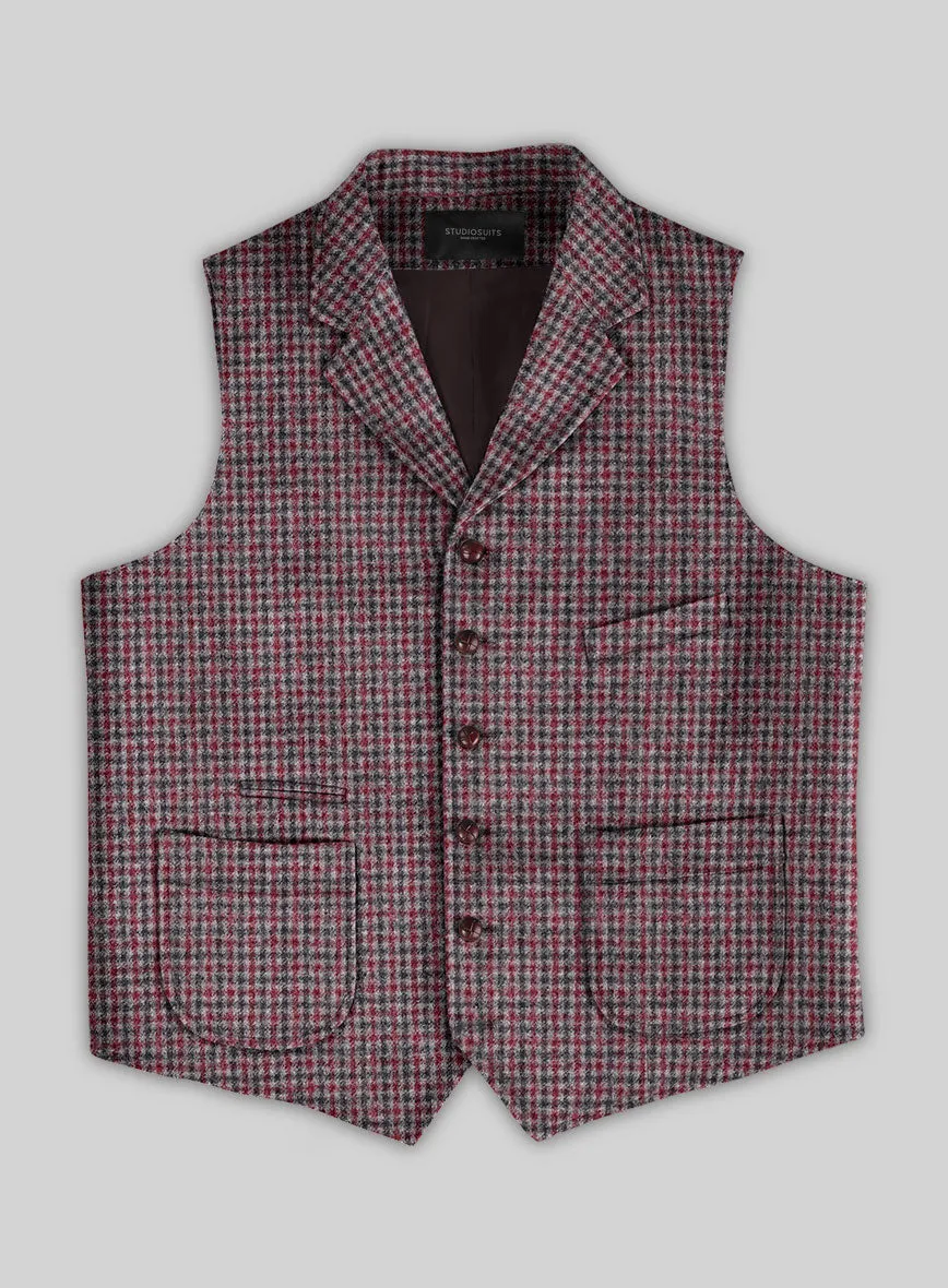 Highlander Heavy Maroon Houndstooth Tweed Hunting Vest