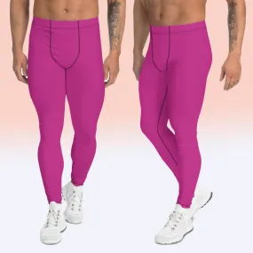 Hot Pink Men's Leggings, Modern Minimalist Meggings Compression Tights-Made in USA/MX/EU