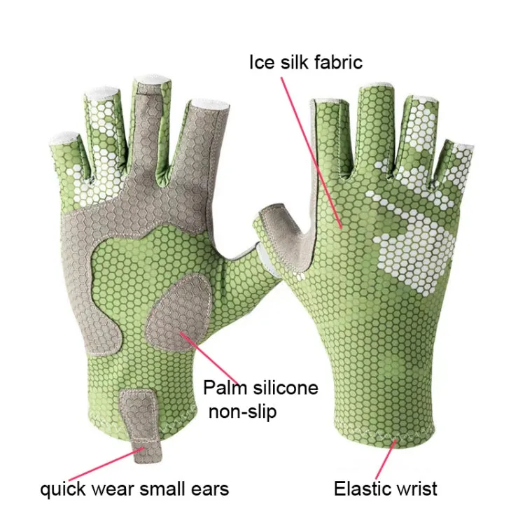 Ice Silk Half Finger Fishing Gloves Sunscreen  Riding Gloves, Size:  L/XL (Youth Green)