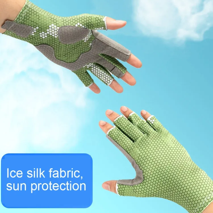 Ice Silk Half Finger Fishing Gloves Sunscreen  Riding Gloves, Size:  L/XL (Youth Green)