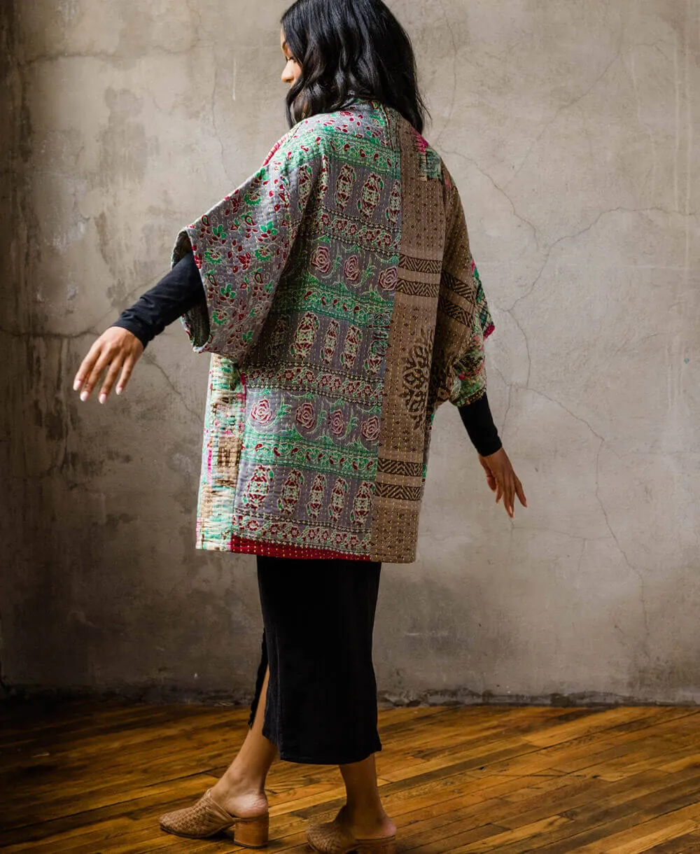 Kantha Cocoon Quilted Jacket - No. 240514 - Medium