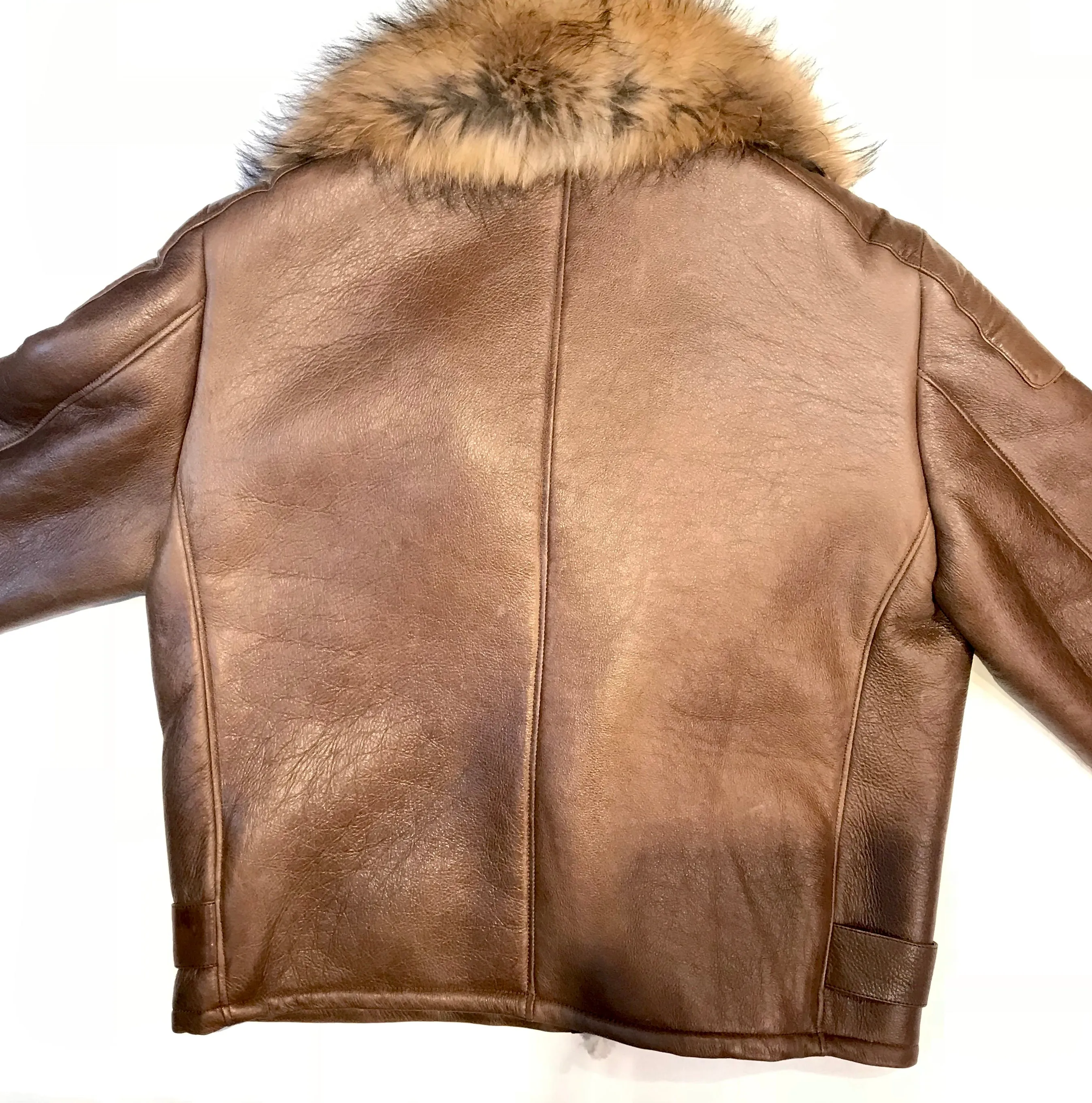 Kashani Chocolate Oversized Fox Collar Shearling Biker Jacket