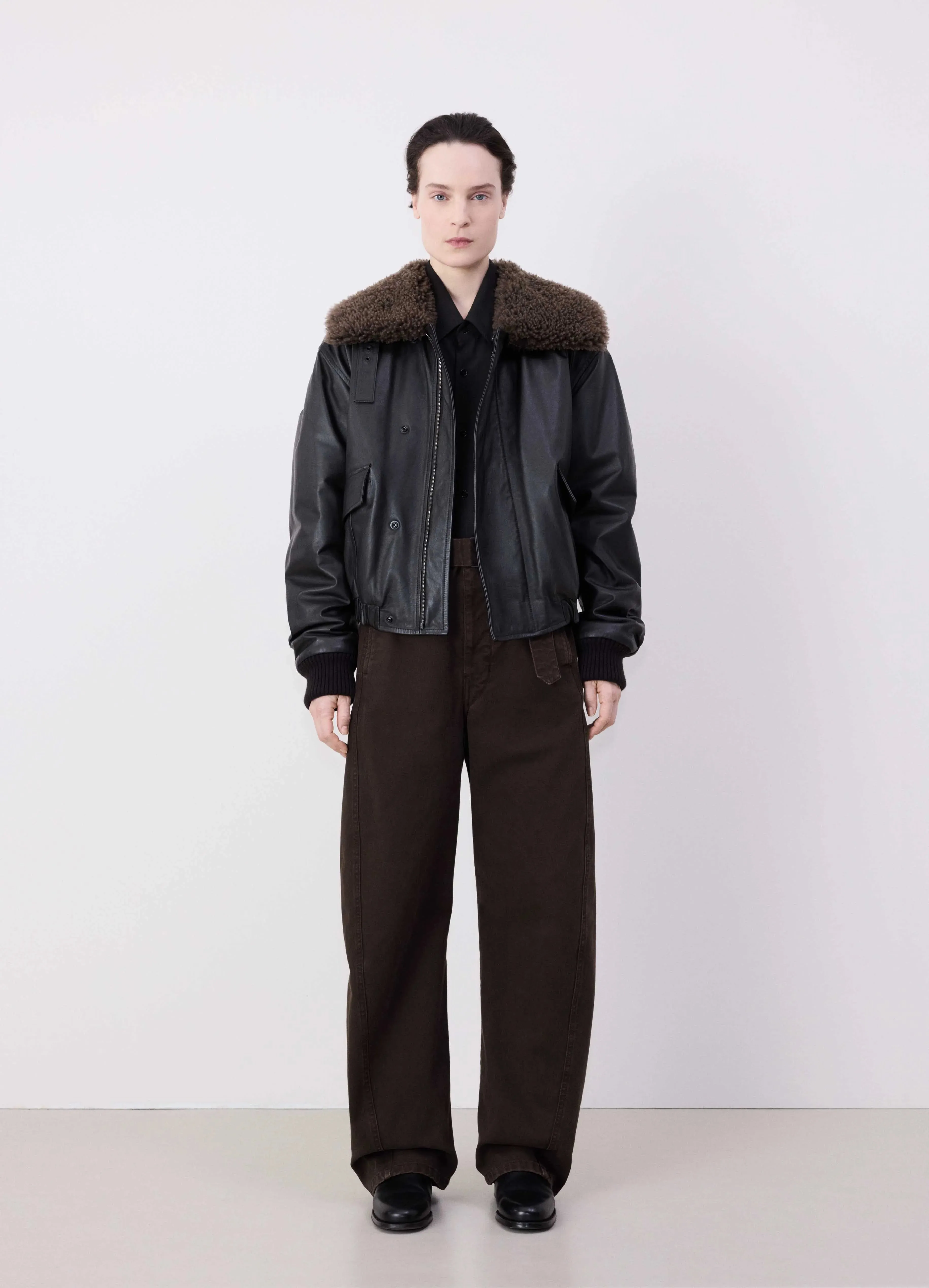 LEATHER BLOUSON WITH SHEARLING COLLAR