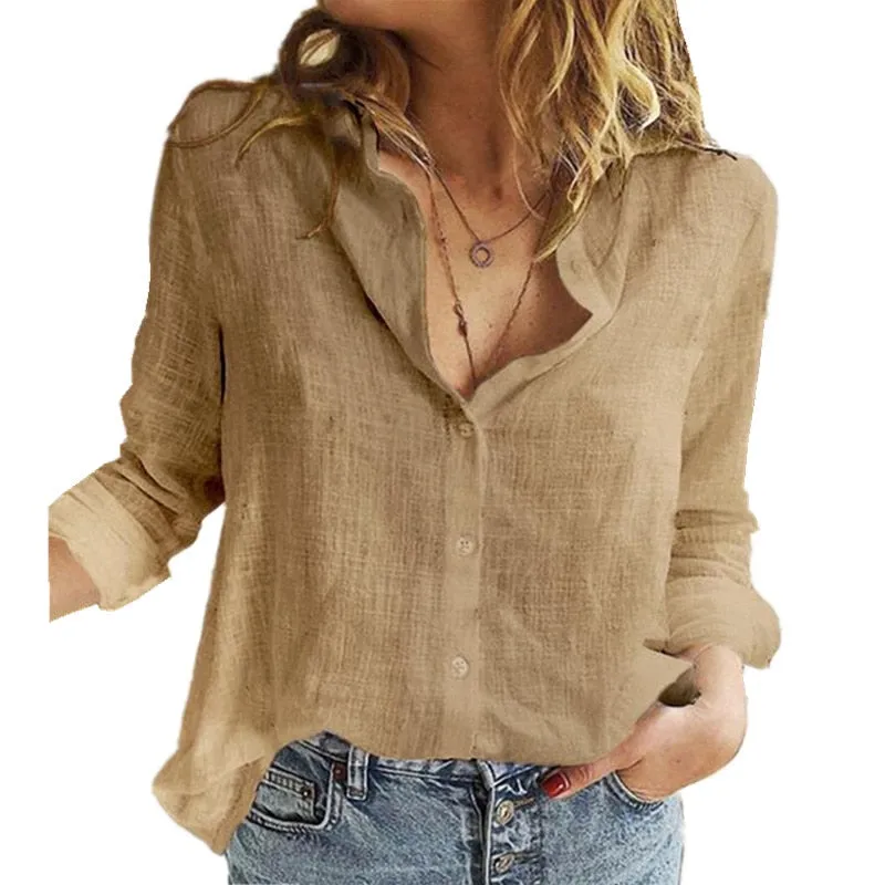 Long Sleeve Casual Linen Blouse