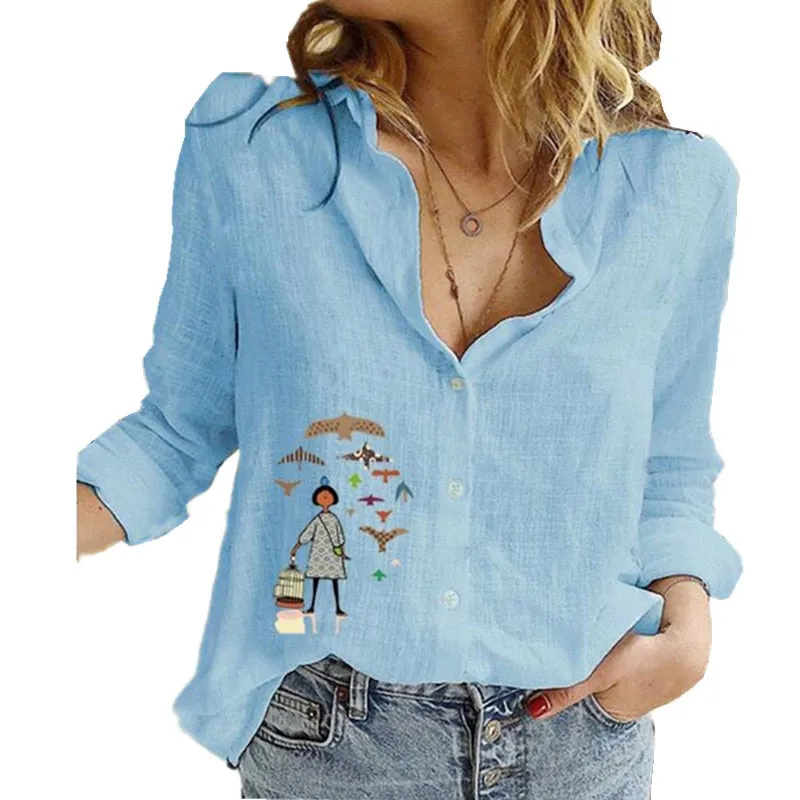 Long Sleeve Casual Linen Blouse